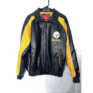 Vintage Pittsburgh Steelers Jacket Mens Medium NFL Faux Leather Bomber Football